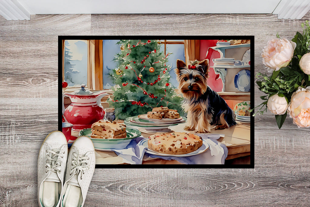 Yorkshire Terrier Yorkie Christmas Cookies Doormat Indoor Outdoor 18H X 27W Front Door Mat Rugs for Entryway, Non Slip Washable