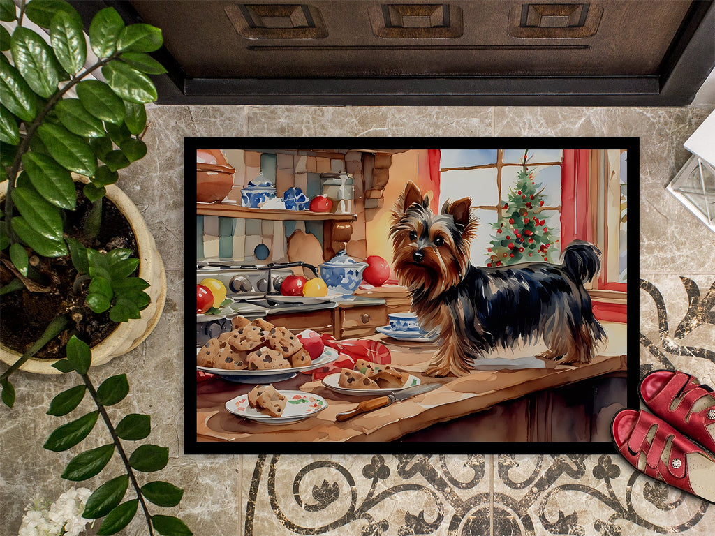 Yorkshire Terrier Yorkie Christmas Cookies Doormat Indoor Outdoor 24H X 36W Front Door Mat Rugs for Entryway, Non Slip Washable Low Pile,