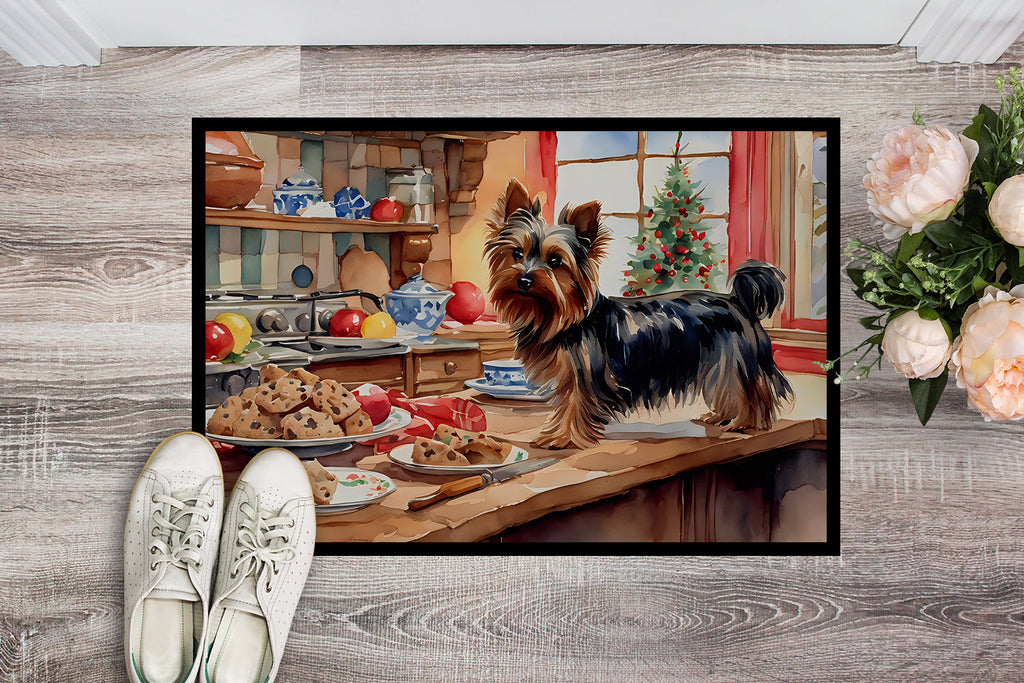 Yorkshire Terrier Yorkie Christmas Cookies Doormat Indoor Outdoor 18H X 27W Front Door Mat Rugs for Entryway, Non Slip Washable