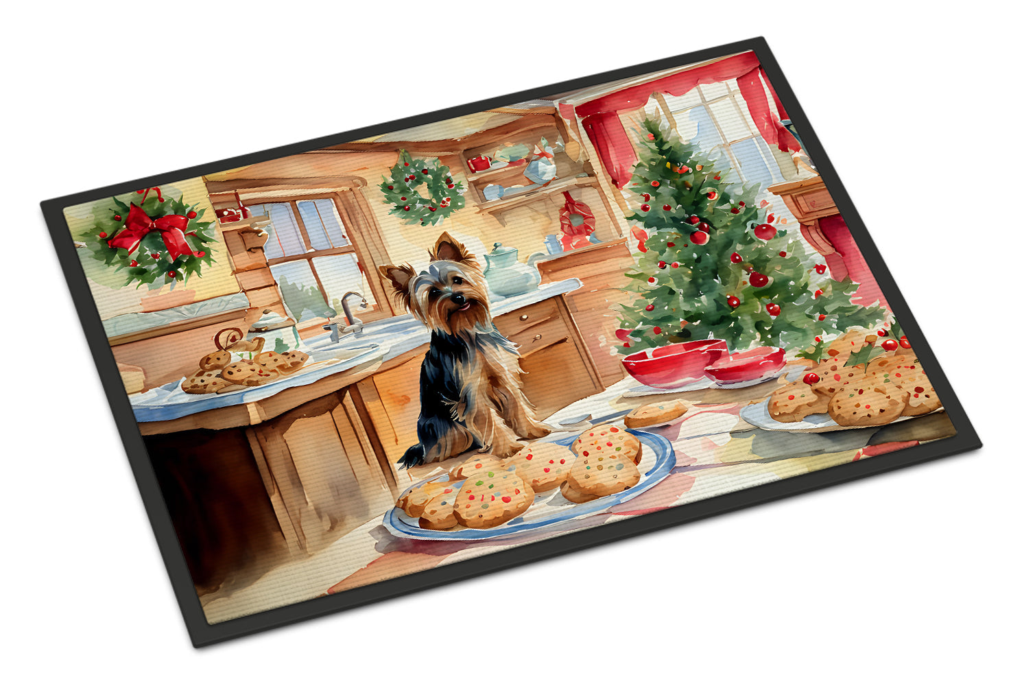 Yorkshire Terrier Yorkie Christmas Cookies Doormat Indoor Outdoor 24H X 36W Front Door Mat Rugs for Entryway, Non Slip Washable Low Pile,