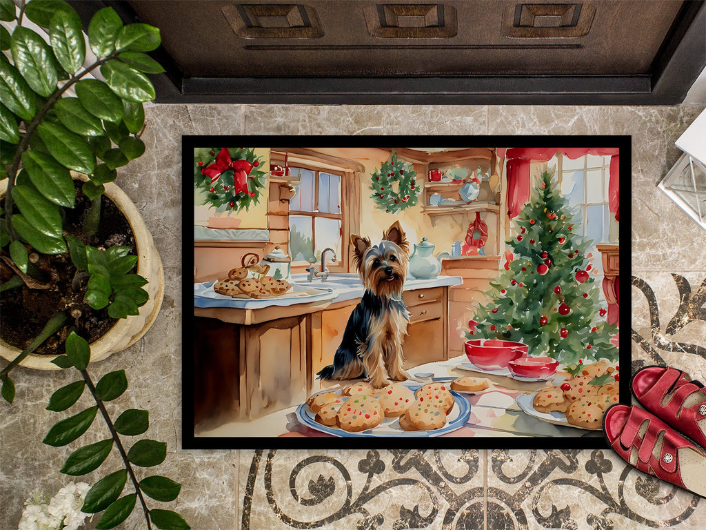 Yorkshire Terrier Yorkie Christmas Cookies Doormat Indoor Outdoor 24H X 36W Front Door Mat Rugs for Entryway, Non Slip Washable Low Pile,