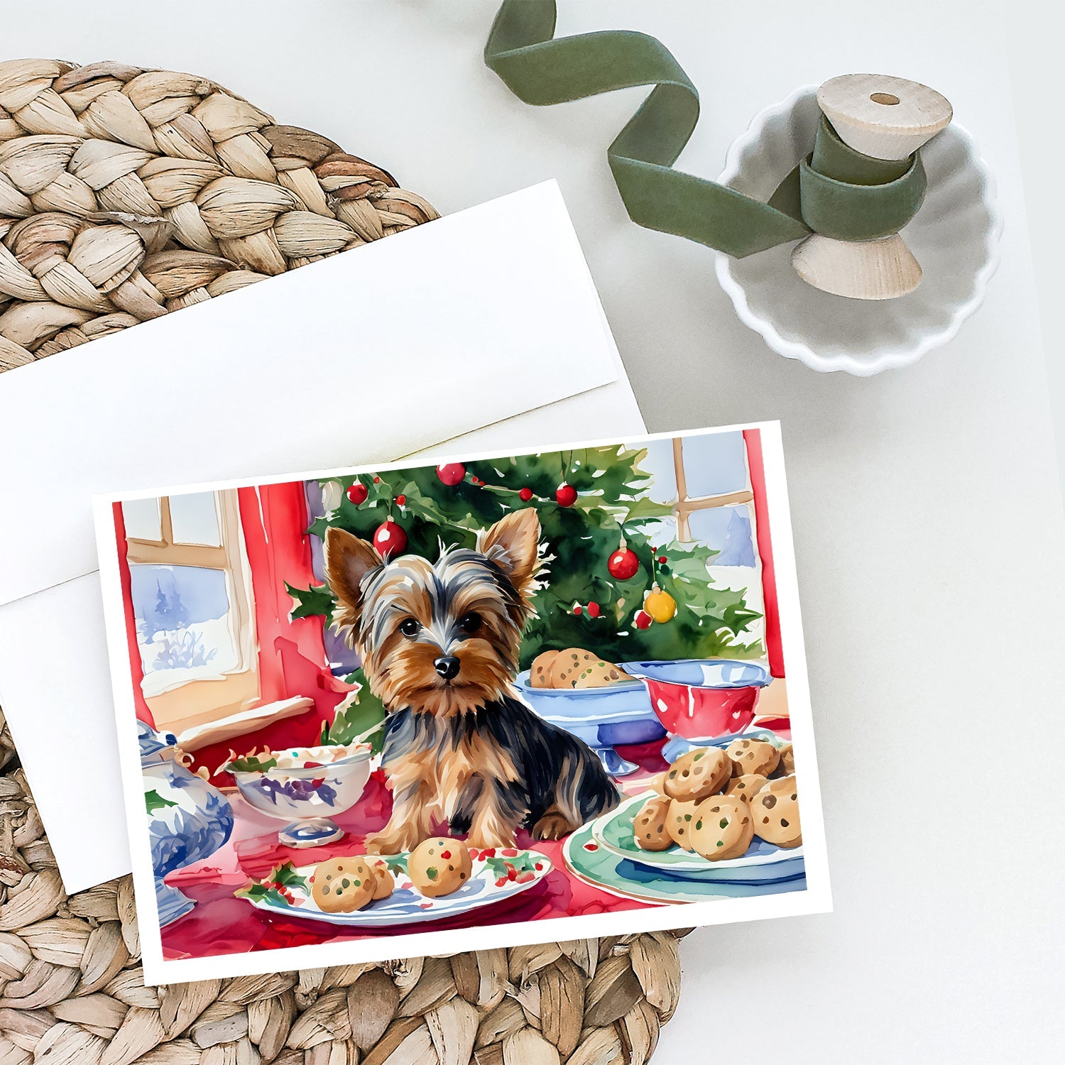 Yorkshire Terrier Yorkie Christmas Cookies Greeting Cards Pack of 8 Blank Cards with Envelopes Whimsical A7 Size 5x7