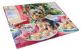 Yorkshire Terrier Yorkie Christmas Cookies Cutting Board Tempered Glass Kitchen Cutting Surface, Heat Resistant Chopping, Non-Slip Feet, Food Prep & Serving