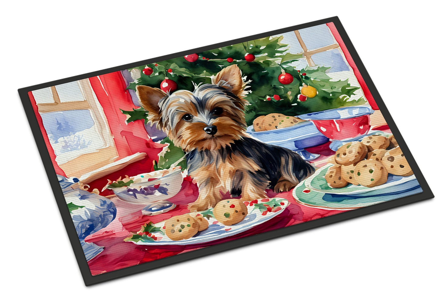 Yorkshire Terrier Yorkie Christmas Cookies Doormat Indoor Outdoor 18H X 27W Front Door Mat Rugs for Entryway, Non Slip Washable