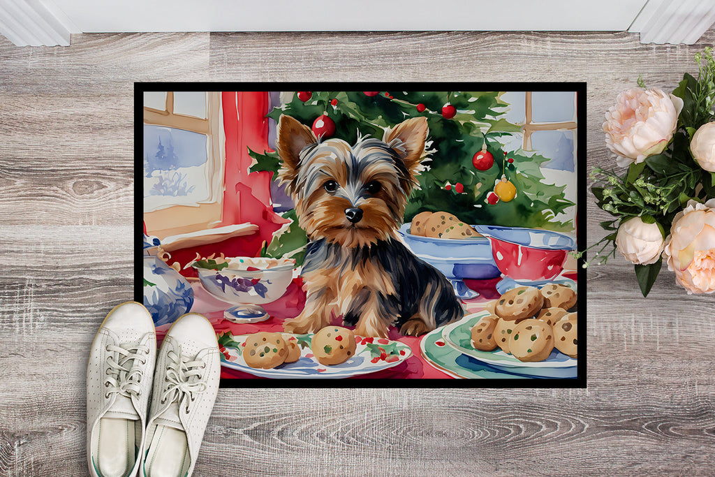 Yorkshire Terrier Yorkie Christmas Cookies Doormat Indoor Outdoor 18H X 27W Front Door Mat Rugs for Entryway, Non Slip Washable