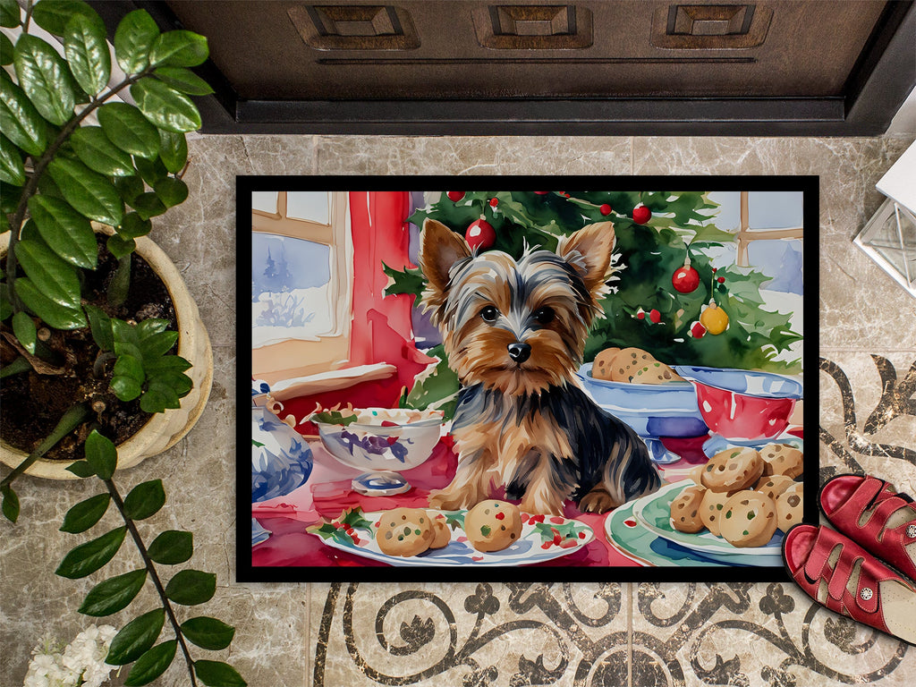 Yorkshire Terrier Yorkie Christmas Cookies Doormat Indoor Outdoor 18H X 27W Front Door Mat Rugs for Entryway, Non Slip Washable