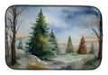 Winter Evergreen Christmas Tree Landscape Dish Drying Mat Absorbent Dish Drying Mat Pad for Kitchen Counter Dish Drainer Mat for Countertop, 14 x 21", Multicolor