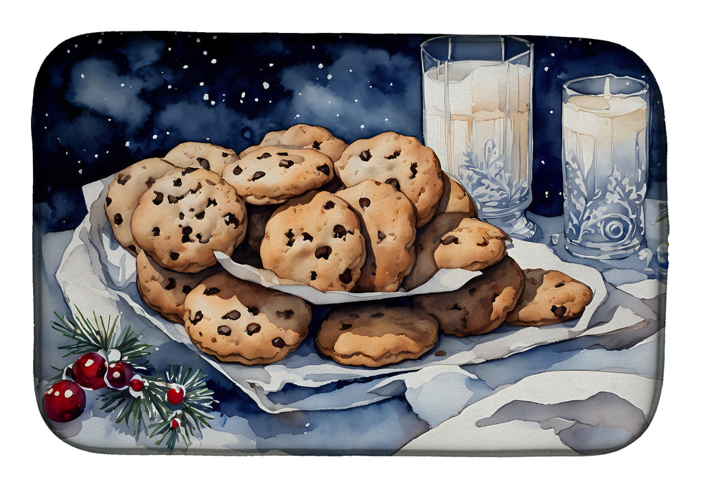 Chocolate Chip Cookies Christmas Plate Dish Drying Mat Absorbent Dish Drying Mat Pad for Kitchen Counter Dish Drainer Mat for Countertop, 14 x 21", Multicolor