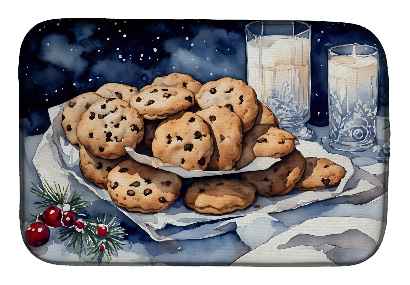 Chocolate Chip Cookies Christmas Plate Dish Drying Mat Absorbent Dish Drying Mat Pad for Kitchen Counter Dish Drainer Mat for Countertop, 14 x 21", Multicolor