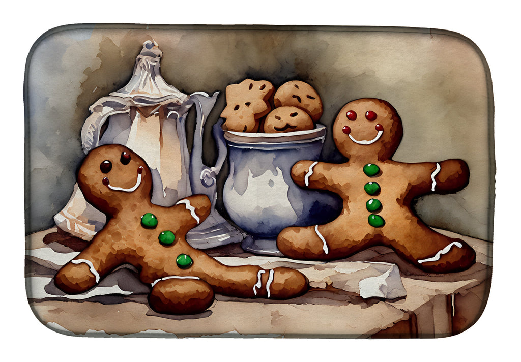 Christmas Gingerbread Cookies with Milk Dish Drying Mat Absorbent Dish Drying Mat Pad for Kitchen Counter Dish Drainer Mat for Countertop, 14 x 21", Multicolor
