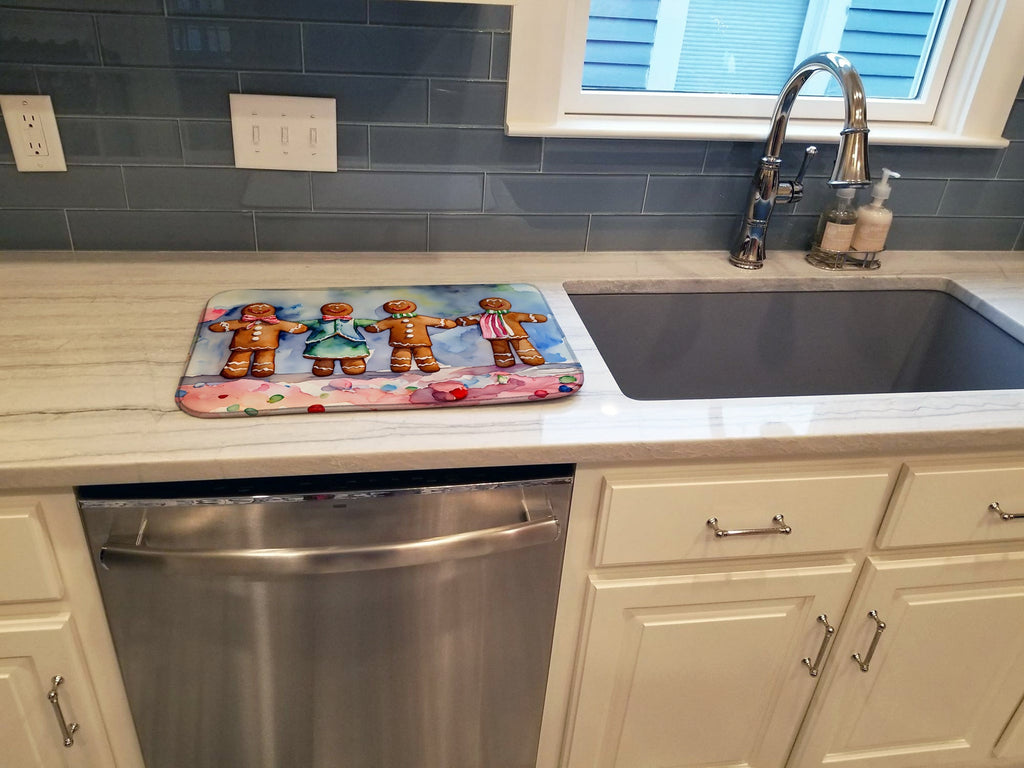 Gingerbread Family Christmas Cookies Dish Drying Mat Absorbent Dish Drying Mat Pad for Kitchen Counter Dish Drainer Mat for Countertop, 14 x 21", Multicolor