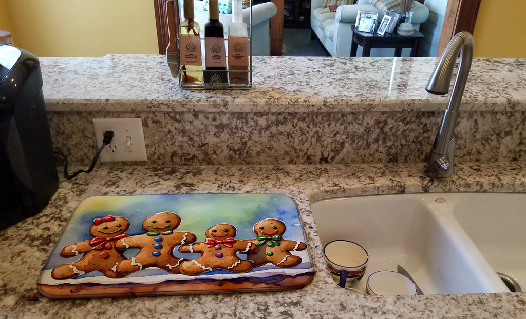 Christmas Gingerbread Cookies Group Holiday Dish Drying Mat Absorbent Dish Drying Mat Pad for Kitchen Counter Dish Drainer Mat for Countertop, 14 x 21", Multicolor