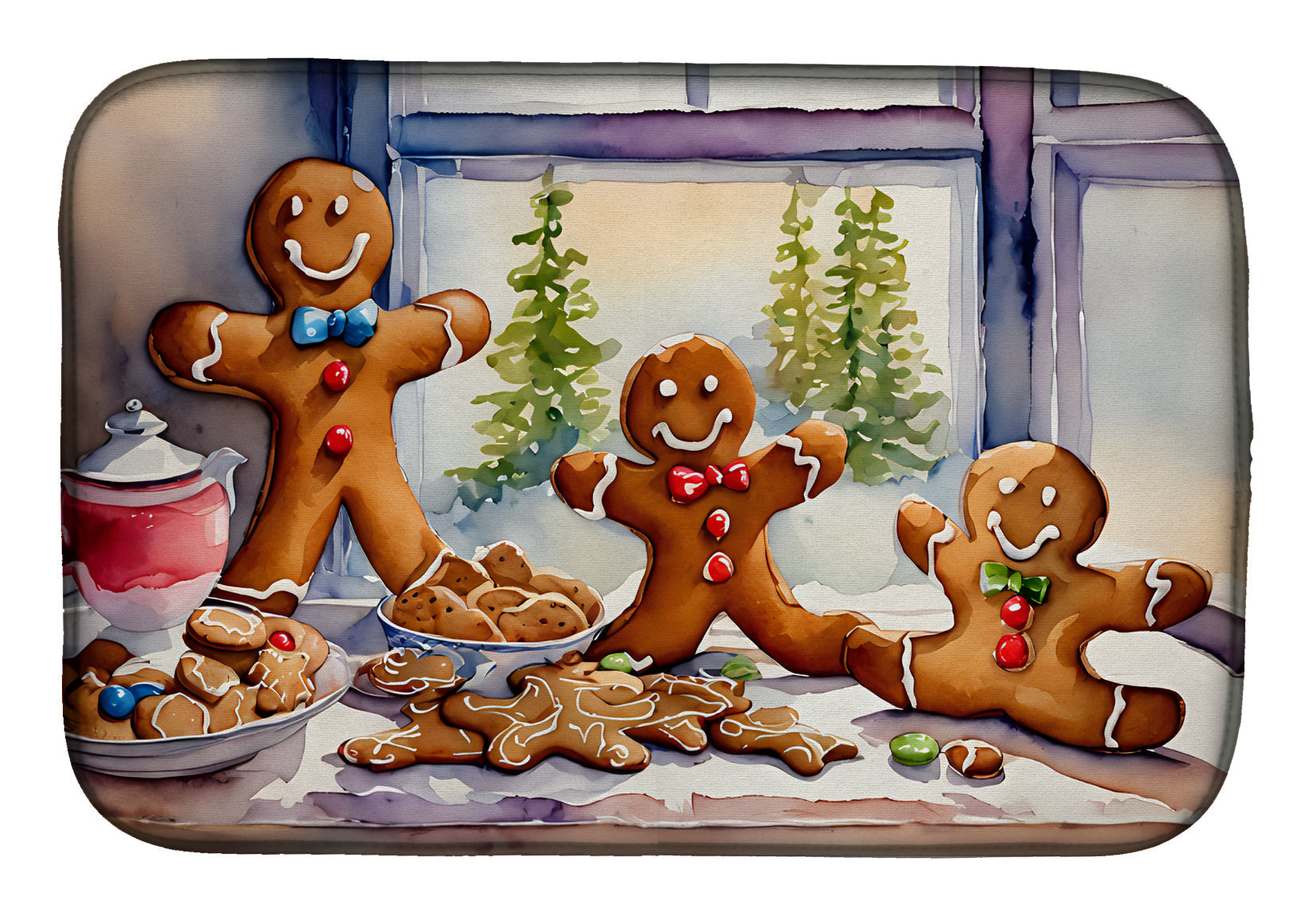 Gingerbread Cookies Baking Scene Christmas Dish Drying Mat Absorbent Dish Drying Mat Pad for Kitchen Counter Dish Drainer Mat for Countertop, 14 x 21", Multicolor