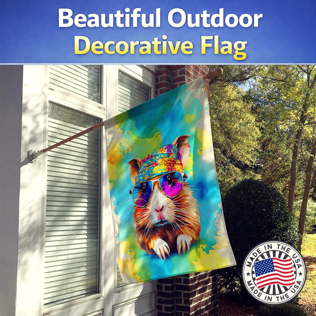 Hippie Animal Guinea Pig House Flag 28x40 Porch Sleeve Pole Decorative Outside Yard Banner Artwork Wall Hanging, Polyester
