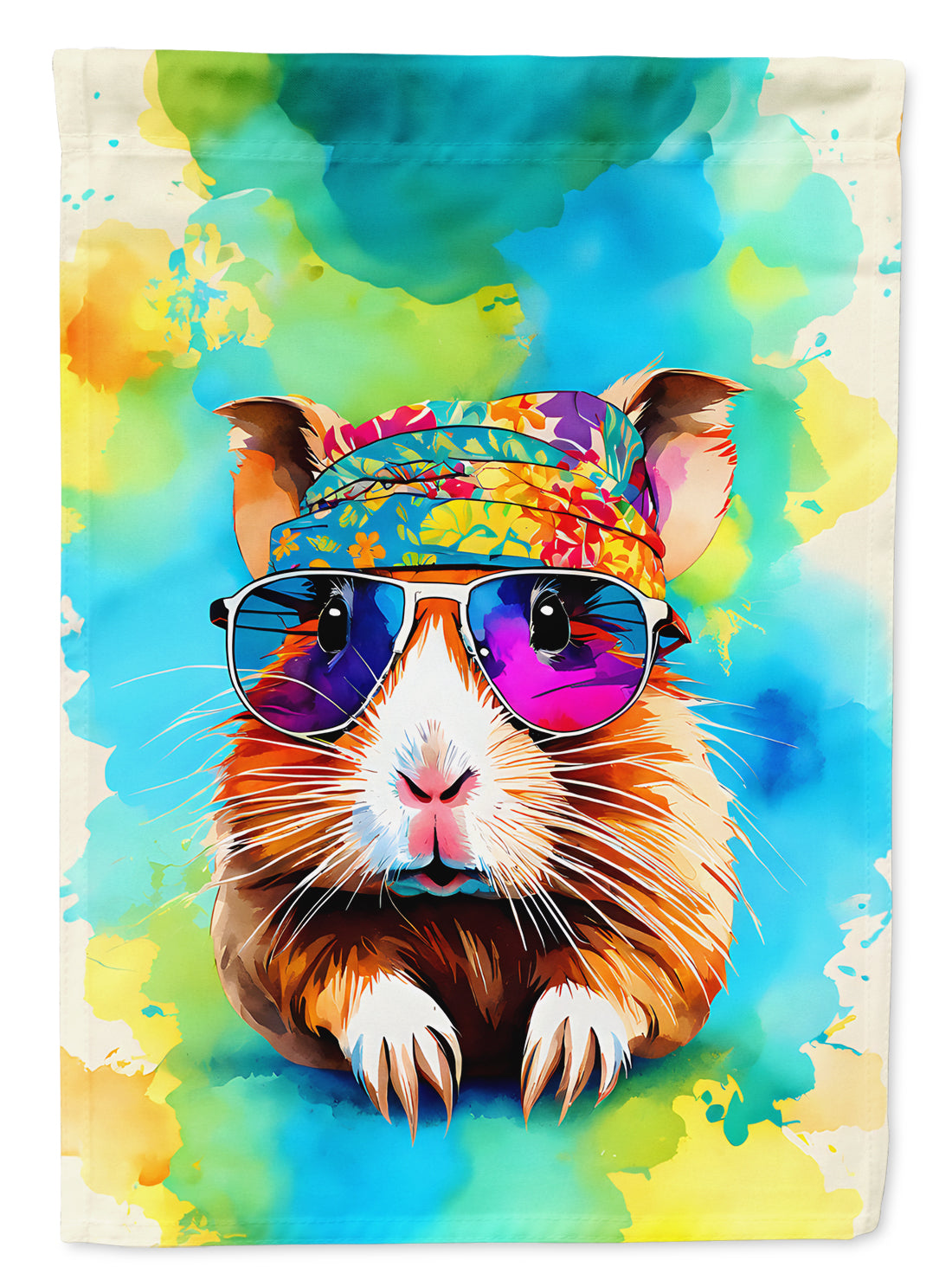 Hippie Animal Guinea Pig House Flag 28x40 Porch Sleeve Pole Decorative Outside Yard Banner Artwork Wall Hanging, Polyester
