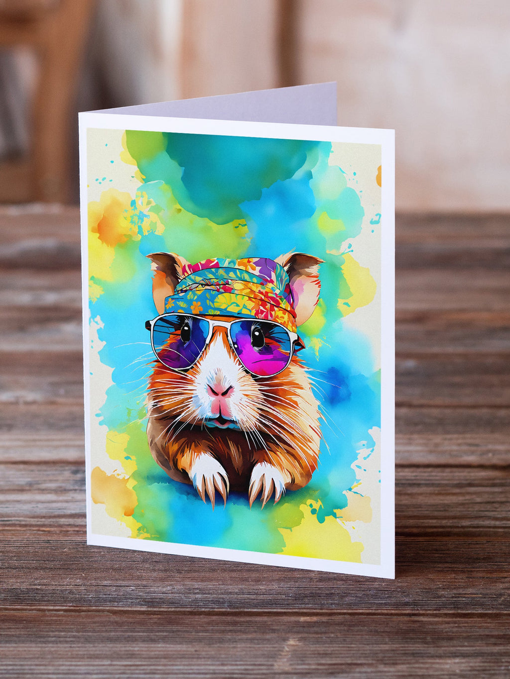 Hippie Animal Guinea Pig Greeting Cards Pack of 8 Blank Cards with Envelopes Whimsical A7 Size 5x7