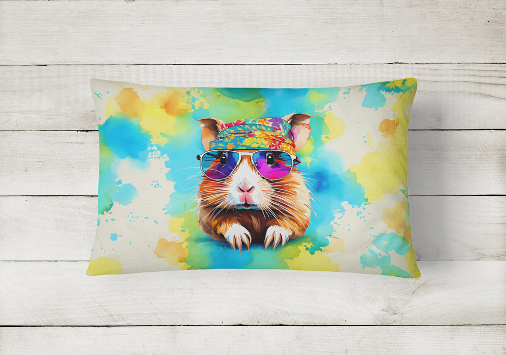Hippie Animal Guinea Pig Decorative Throw Pillow 12x16 Indoor Outdoor Accent Cushion, Fabric Cover with Insert for Sofa, Bed, Porch & Living Room