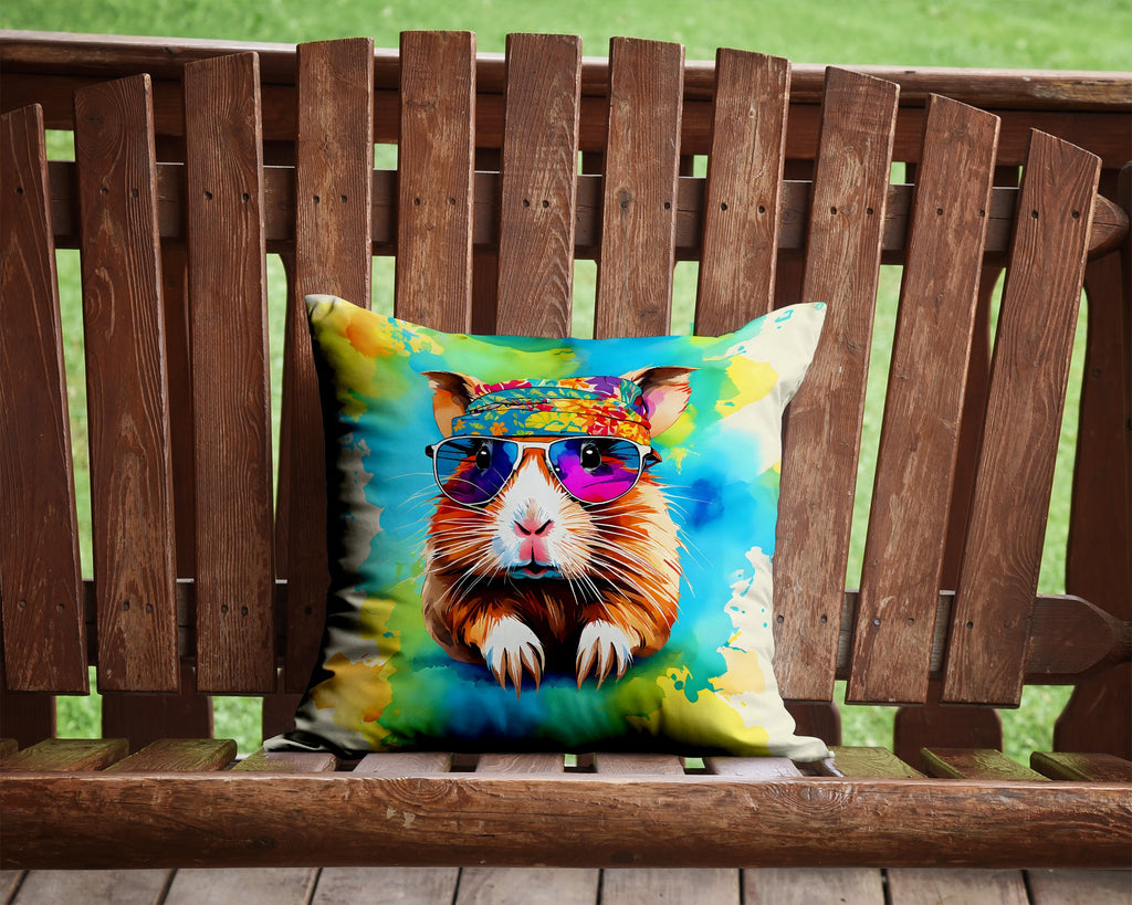Hippie Animal Guinea Pig Decorative Throw Pillow 14x14 Indoor Outdoor Accent Cushion, Fabric Cover with Insert for Sofa, Bed, Porch & Living Room