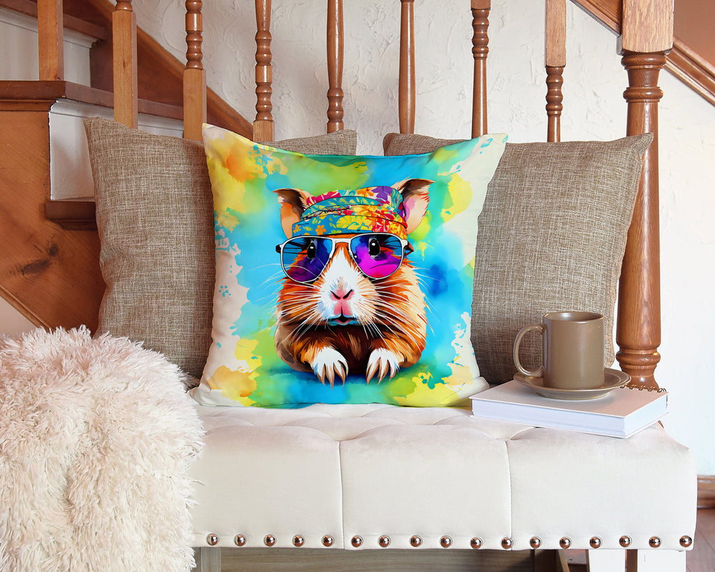 Hippie Animal Guinea Pig Decorative Throw Pillow 14x14 Indoor Outdoor Accent Cushion, Fabric Cover with Insert for Sofa, Bed, Porch & Living Room
