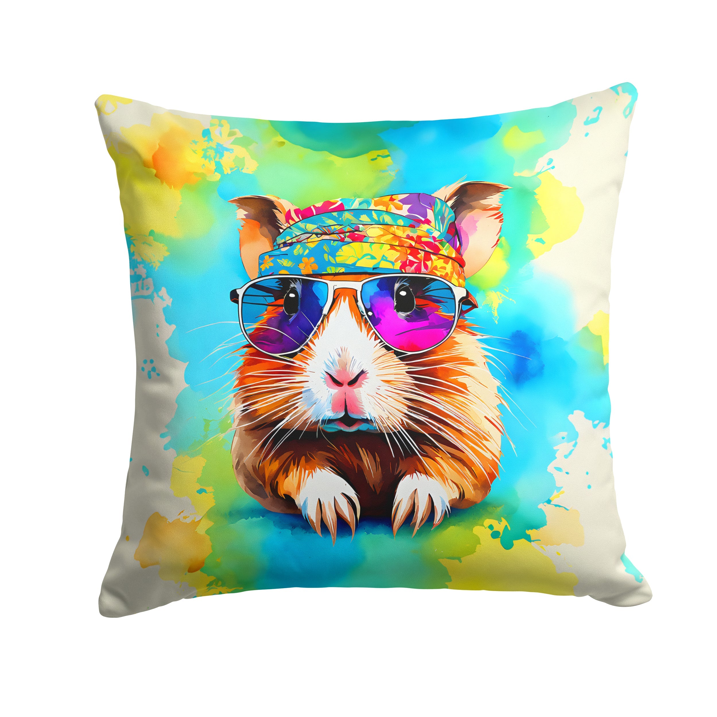 Hippie Animal Guinea Pig Decorative Throw Pillow 14x14 Indoor Outdoor Accent Cushion, Fabric Cover with Insert for Sofa, Bed, Porch & Living Room