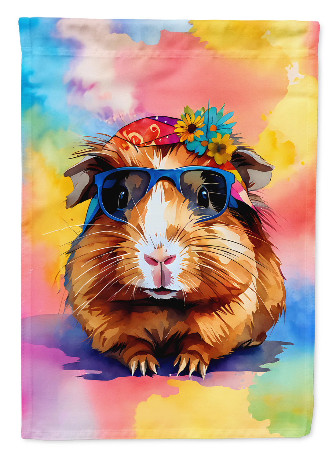 Hippie Animal Guinea Pig House Flag 28x40 Porch Sleeve Pole Decorative Outside Yard Banner Artwork Wall Hanging, Polyester
