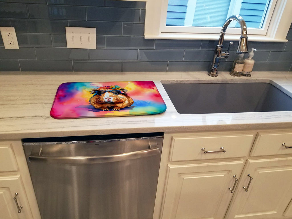 Hippie Animal Guinea Pig Dish Drying Mat Absorbent Dish Drying Mat Pad for Kitchen Counter Dish Drainer Mat for Countertop, 14 x 21", Multicolor