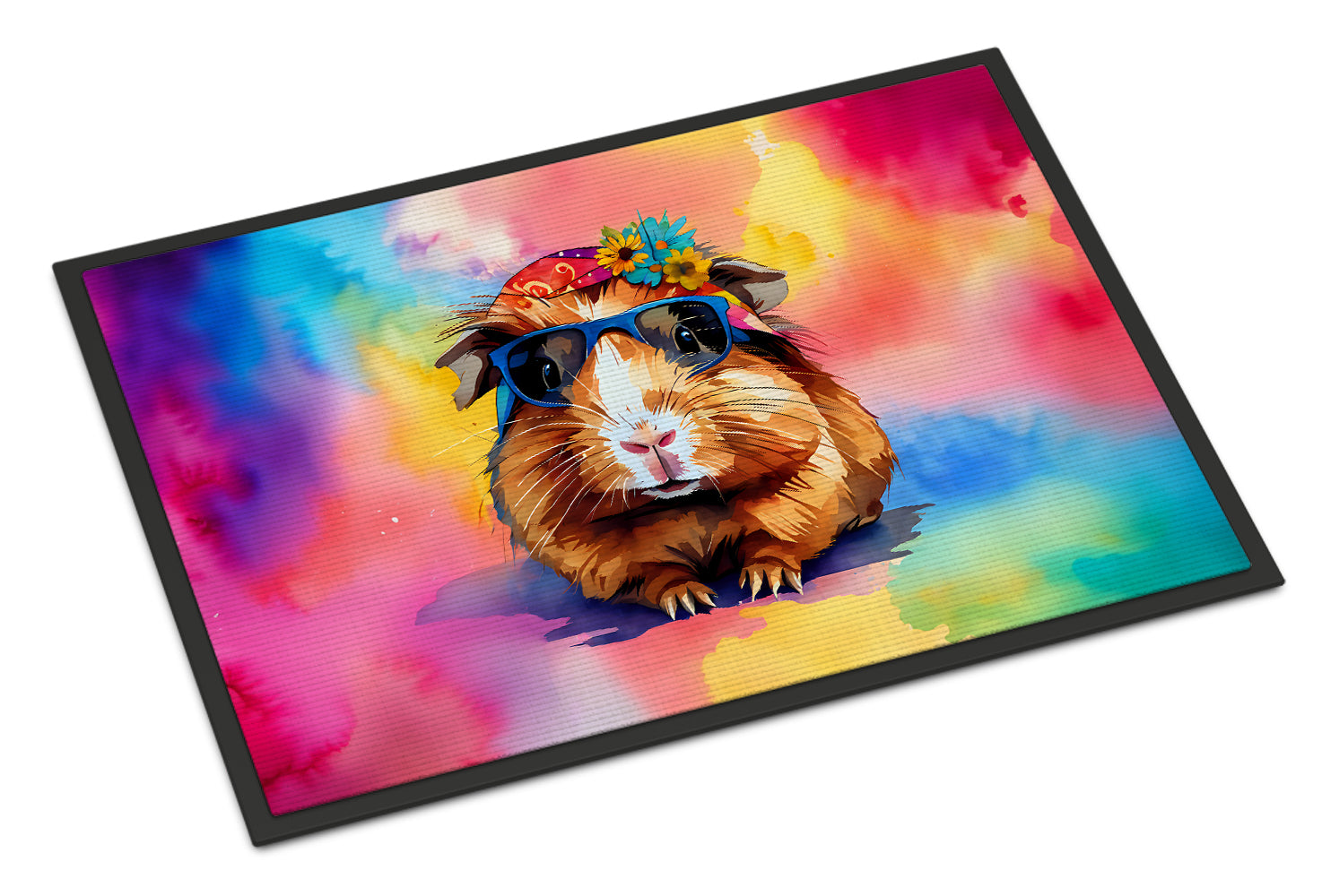 Hippie Animal Guinea Pig Doormat Indoor Outdoor 24H X 36W Front Door Mat Rugs for Entryway, Non Slip Washable Low Pile,