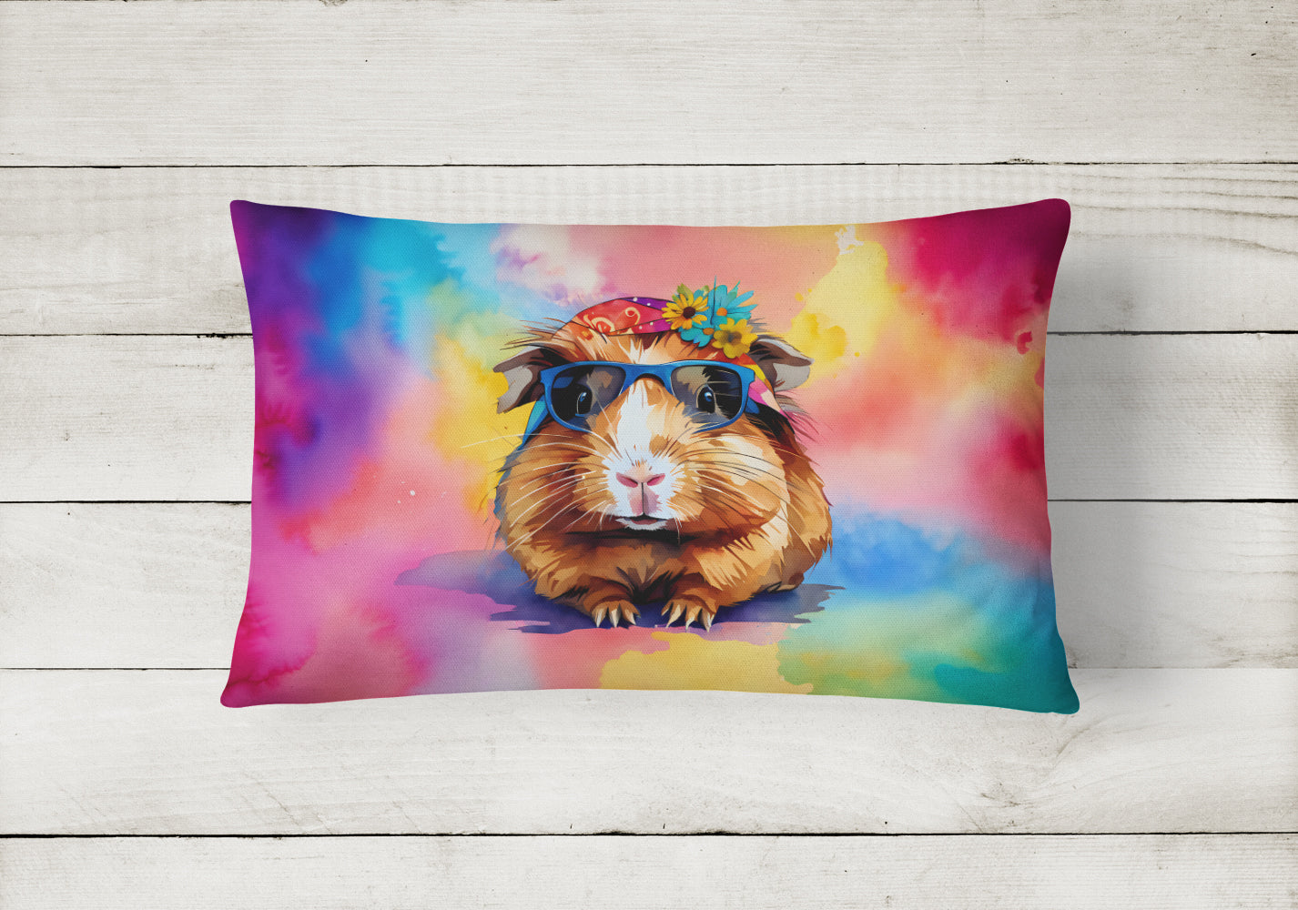 Hippie Animal Guinea Pig Decorative Throw Pillow 12x16 Indoor Outdoor Accent Cushion, Fabric Cover with Insert for Sofa, Bed, Porch & Living Room