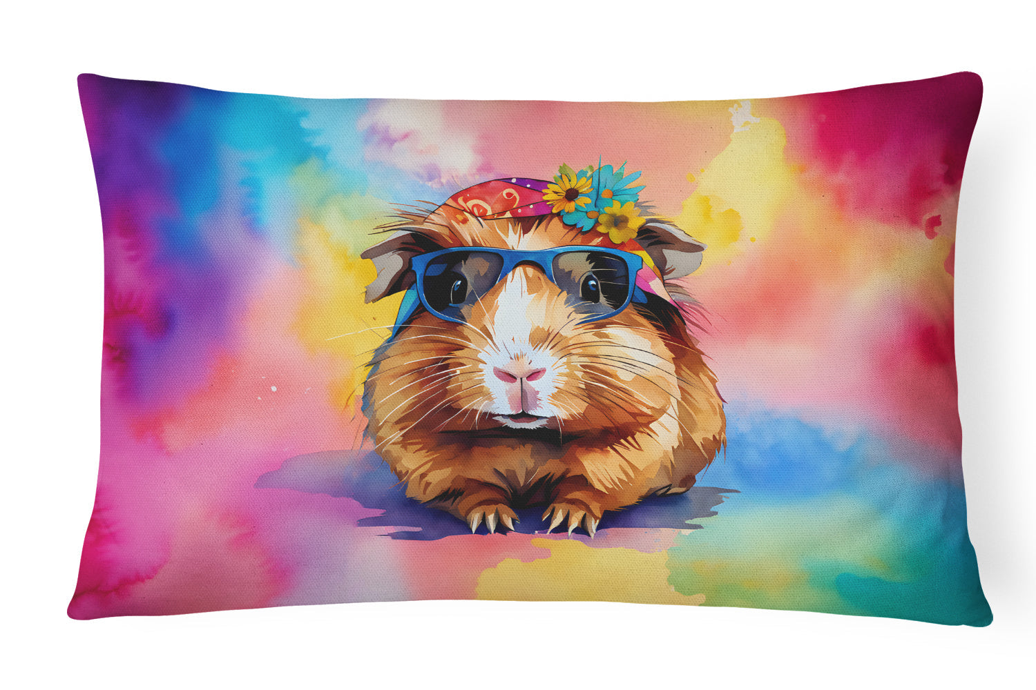 Hippie Animal Guinea Pig Decorative Throw Pillow 12x16 Indoor Outdoor Accent Cushion, Fabric Cover with Insert for Sofa, Bed, Porch & Living Room