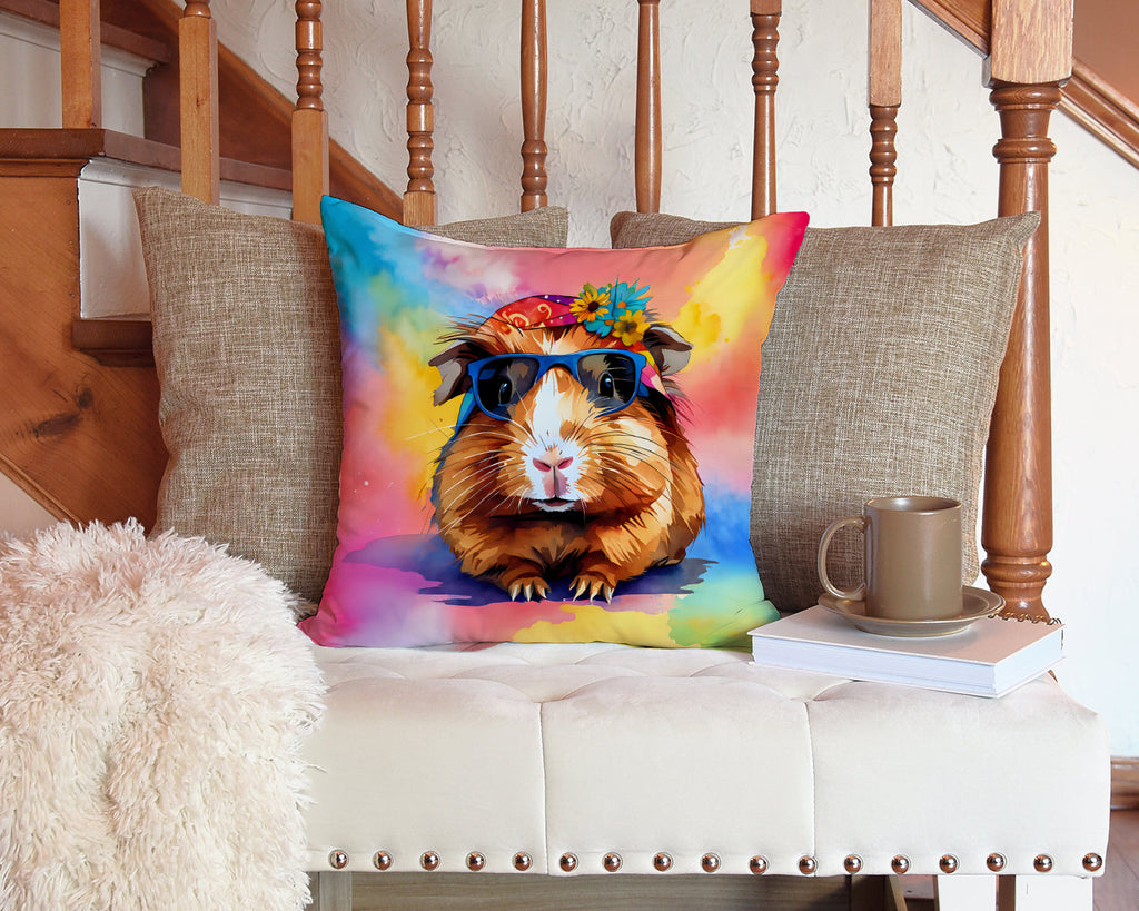 Hippie Animal Guinea Pig Decorative Throw Pillow 14x14 Indoor Outdoor Accent Cushion, Fabric Cover with Insert for Sofa, Bed, Porch & Living Room