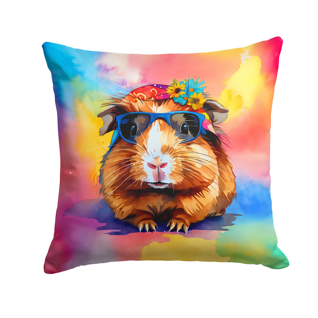 Hippie Animal Guinea Pig Decorative Throw Pillow 14x14 Indoor Outdoor Accent Cushion, Fabric Cover with Insert for Sofa, Bed, Porch & Living Room