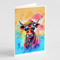 Hippie Animal Cow Greeting Cards Pack of 8 Blank Cards with Envelopes Whimsical A7 Size 5x7