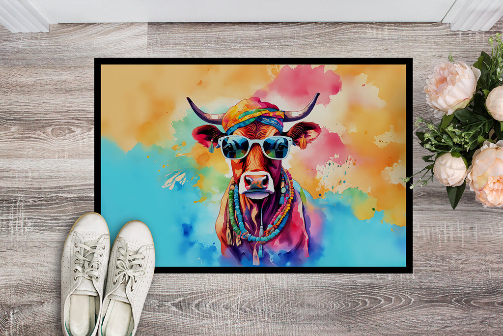 Hippie Animal Cow Doormat Indoor Outdoor 24H X 36W Front Door Mat Rugs for Entryway, Non Slip Washable Low Pile,