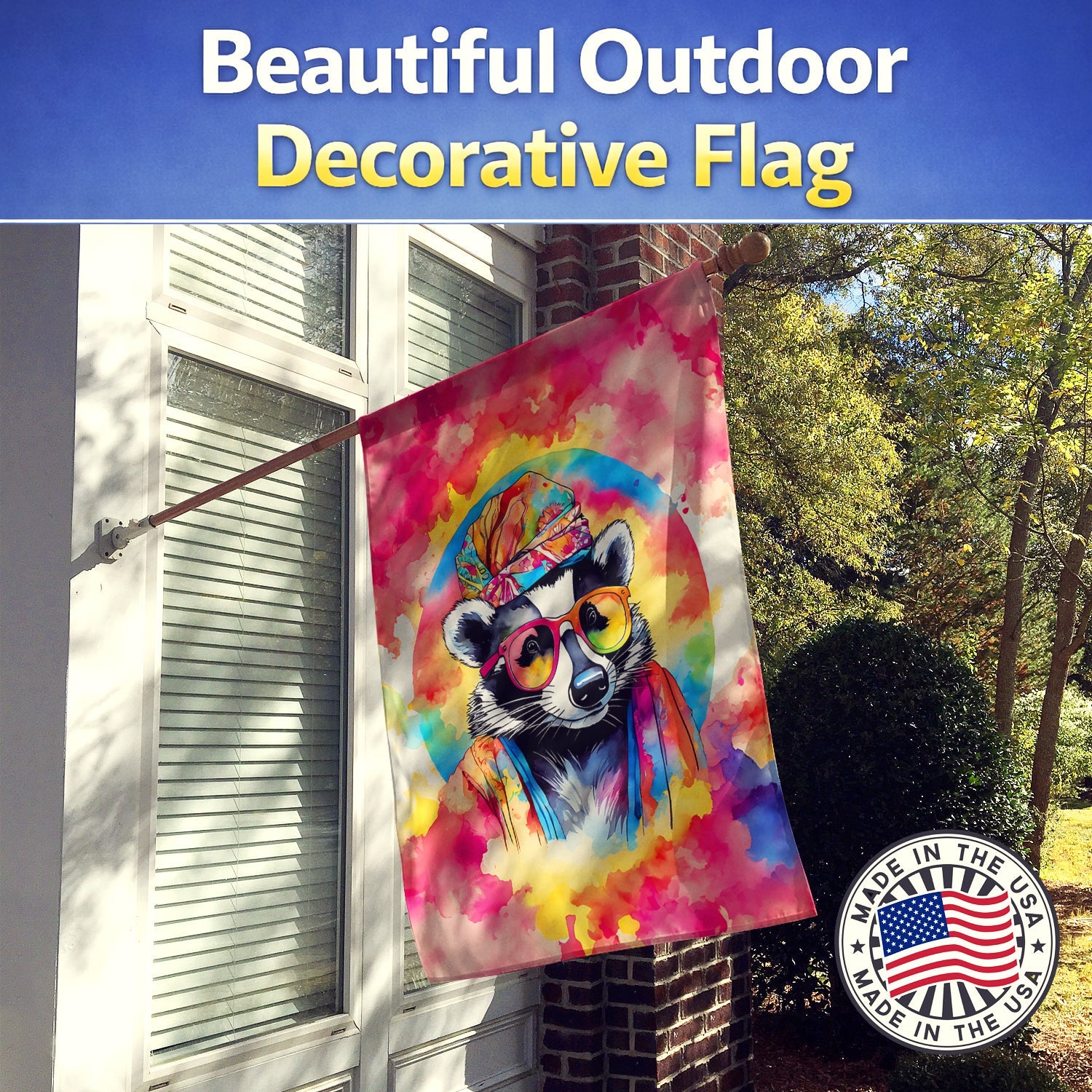 Hippie Animal Badger House Flag 28x40 Porch Sleeve Pole Decorative Outside Yard Banner Artwork Wall Hanging, Polyester