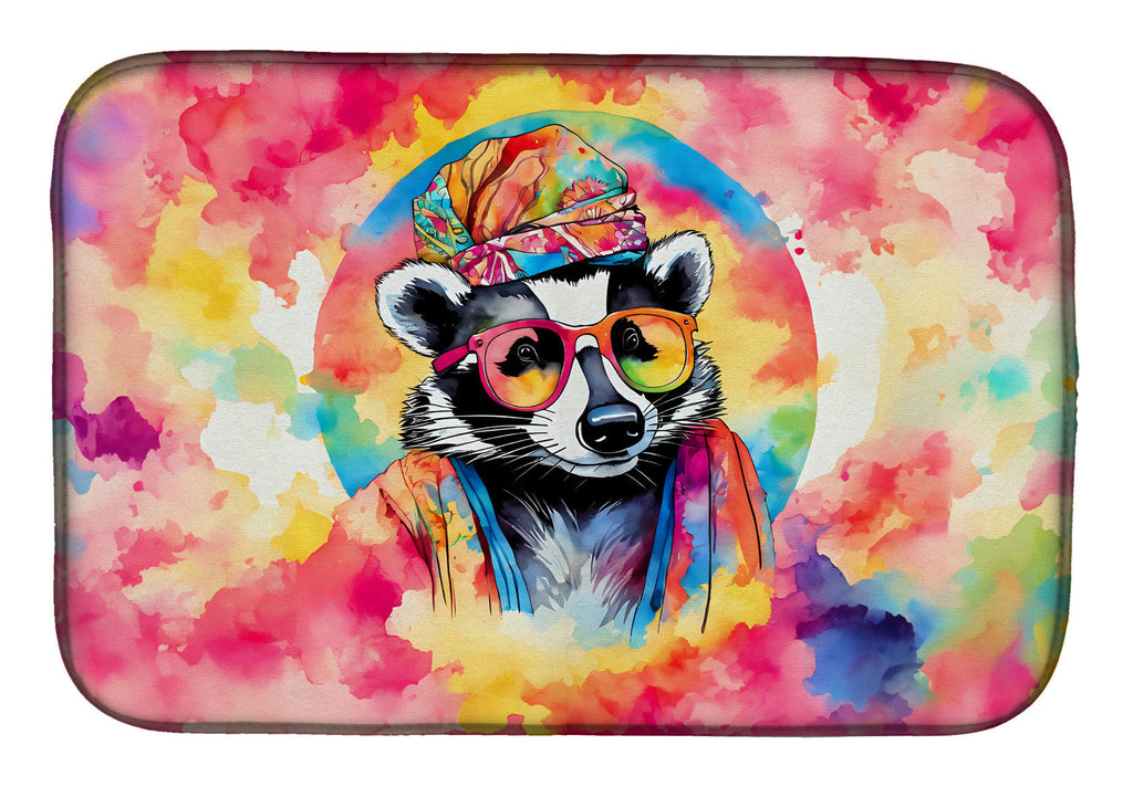 Hippie Animal Badger Dish Drying Mat Absorbent Dish Drying Mat Pad for Kitchen Counter Dish Drainer Mat for Countertop, 14 x 21", Multicolor
