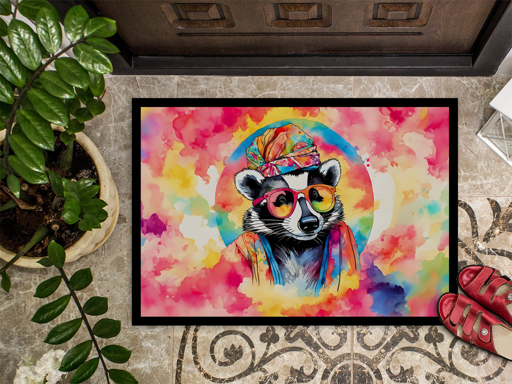 Hippie Animal Badger Doormat Indoor Outdoor 24H X 36W Front Door Mat Rugs for Entryway, Non Slip Washable Low Pile,