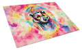 Hippie Animal Badger Cutting Board Tempered Glass Kitchen Cutting Surface, Heat Resistant Chopping, Non-Slip Feet, Food Prep & Serving