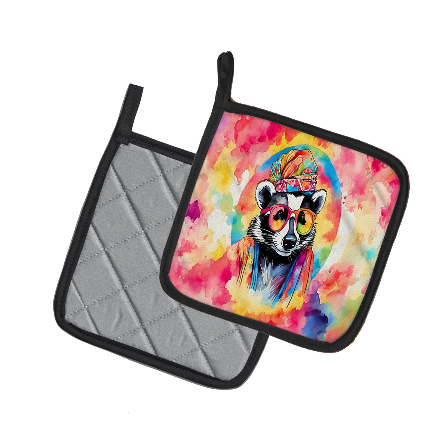 Hippie Animal Badger Pot Holder Set of 2 Heat Resistant Quilted Hot Pads 7.5 x 7.5 Inch, Insulated Kitchen Trivets for Cooking & Baking