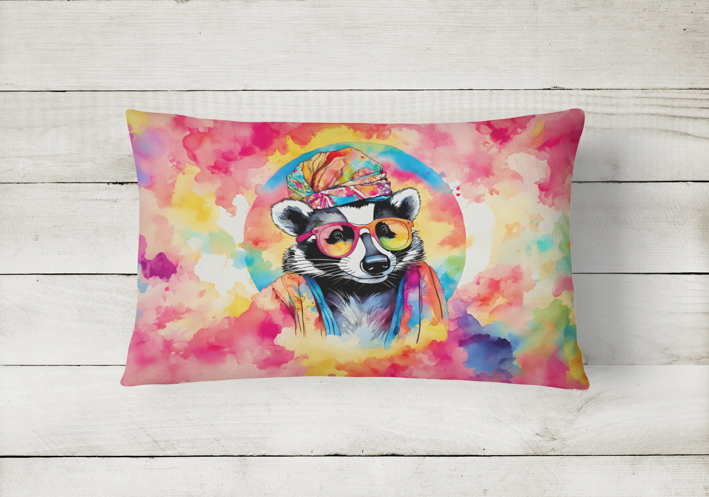 Hippie Animal Badger Decorative Throw Pillow 12x16 Indoor Outdoor Accent Cushion, Fabric Cover with Insert for Sofa, Bed, Porch & Living Room