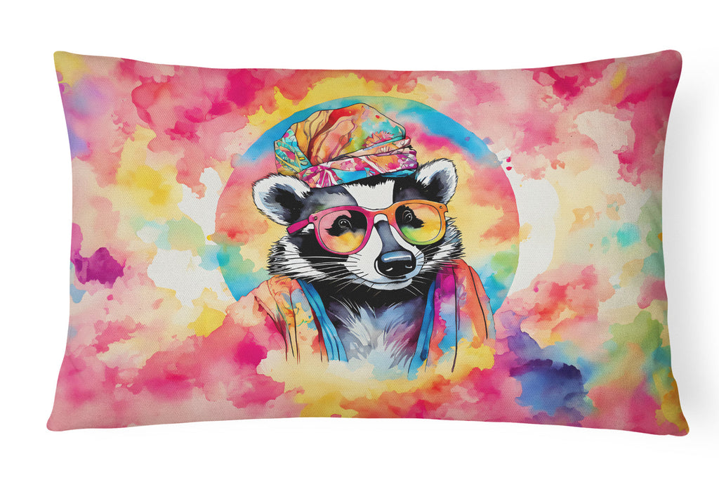 Hippie Animal Badger Decorative Throw Pillow 12x16 Indoor Outdoor Accent Cushion, Fabric Cover with Insert for Sofa, Bed, Porch & Living Room