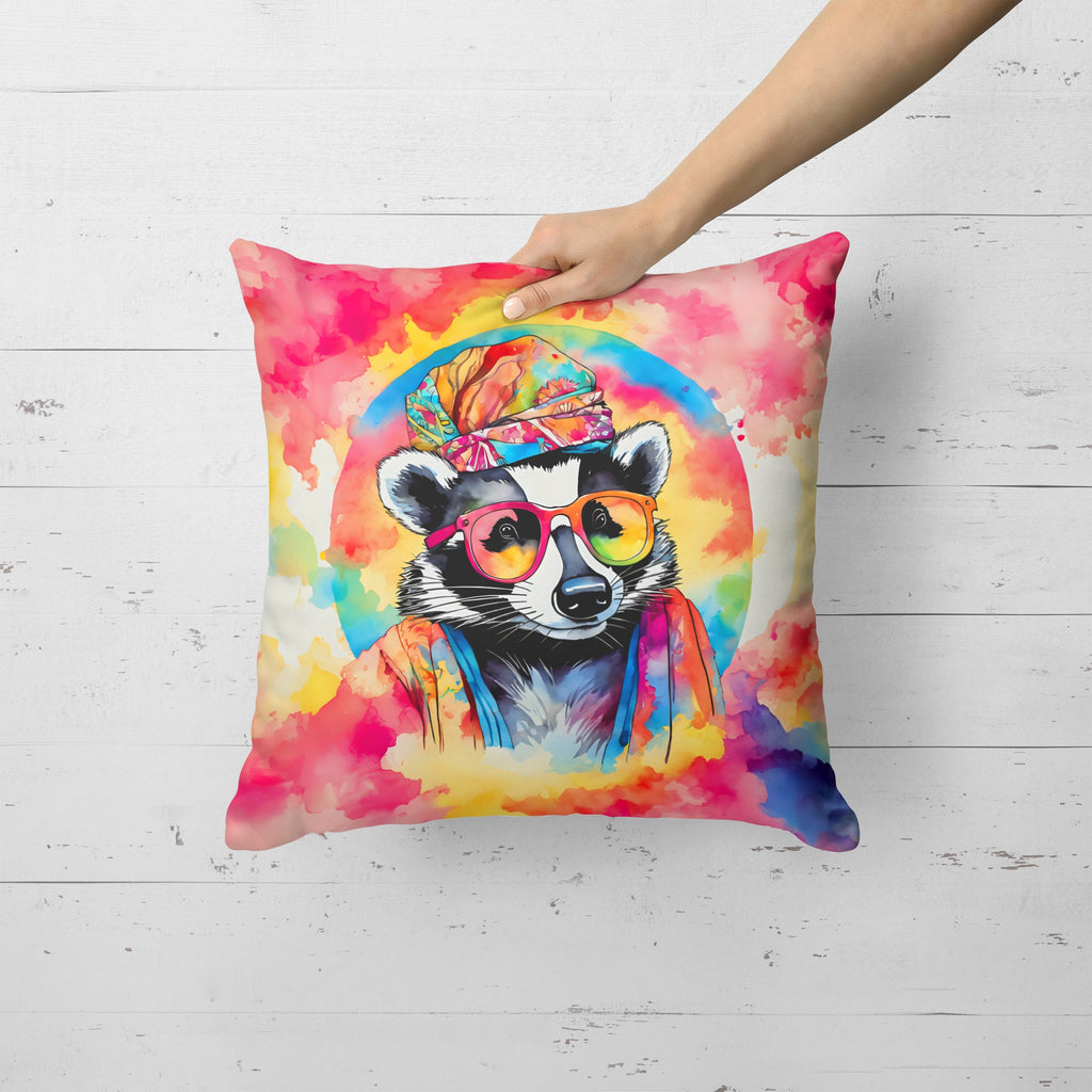 Hippie Animal Badger Decorative Throw Pillow 18x18 Indoor Outdoor Accent Cushion, Fabric Cover with Insert for Sofa, Bed, Porch & Living Room