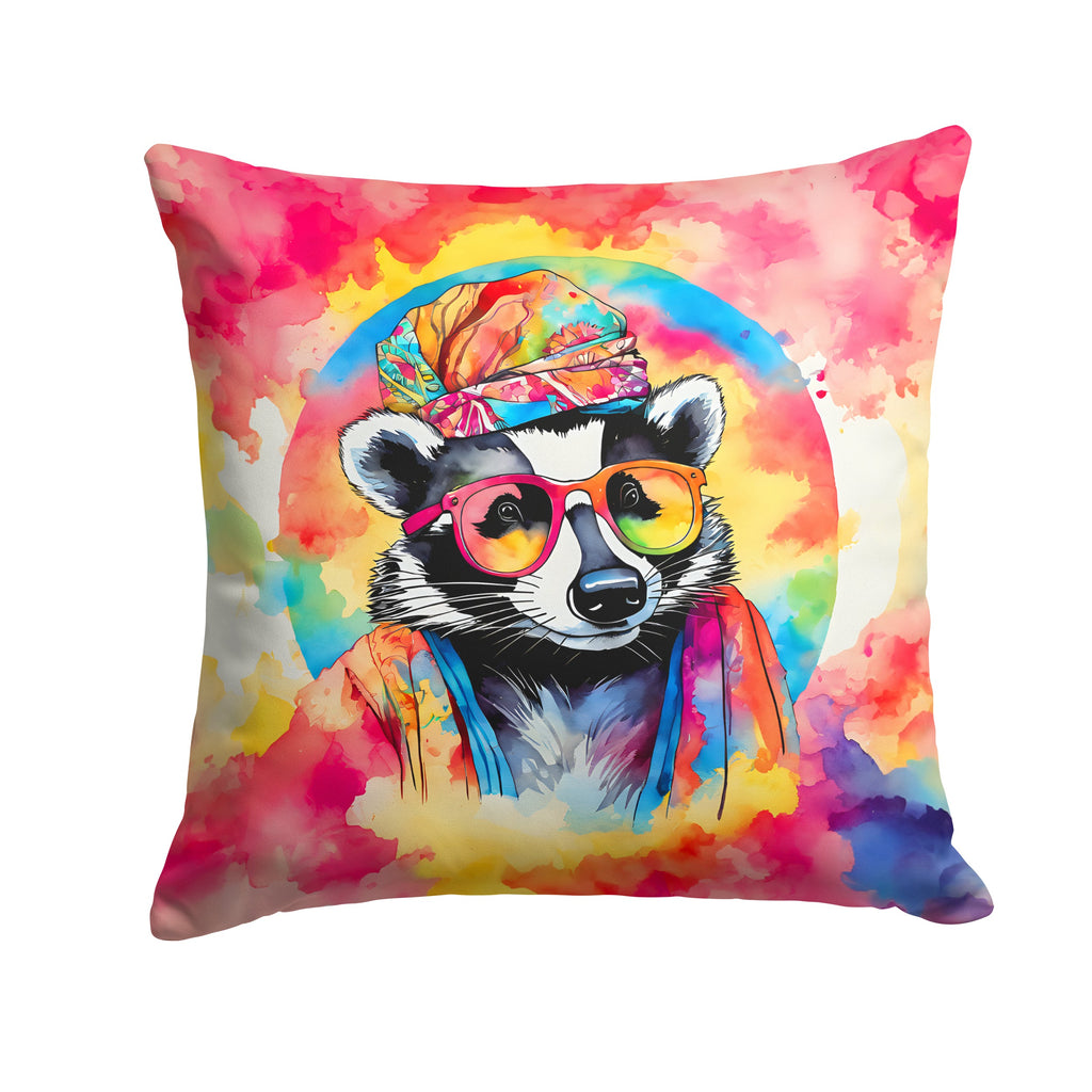Hippie Animal Badger Decorative Throw Pillow 18x18 Indoor Outdoor Accent Cushion, Fabric Cover with Insert for Sofa, Bed, Porch & Living Room