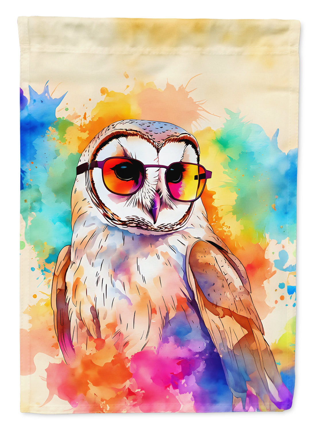 Hippie Animal Barn Owl House Flag 28x40 Porch Sleeve Pole Decorative Outside Yard Banner Artwork Wall Hanging, Polyester