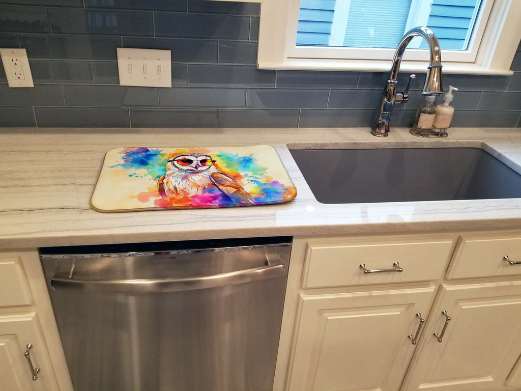 Hippie Animal Barn Owl Dish Drying Mat Absorbent Dish Drying Mat Pad for Kitchen Counter Dish Drainer Mat for Countertop, 14 x 21", Multicolor