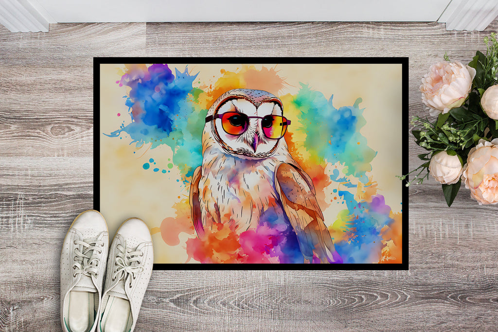 Hippie Animal Barn Owl Doormat Indoor Outdoor 18H X 27W Front Door Mat Rugs for Entryway, Non Slip Washable
