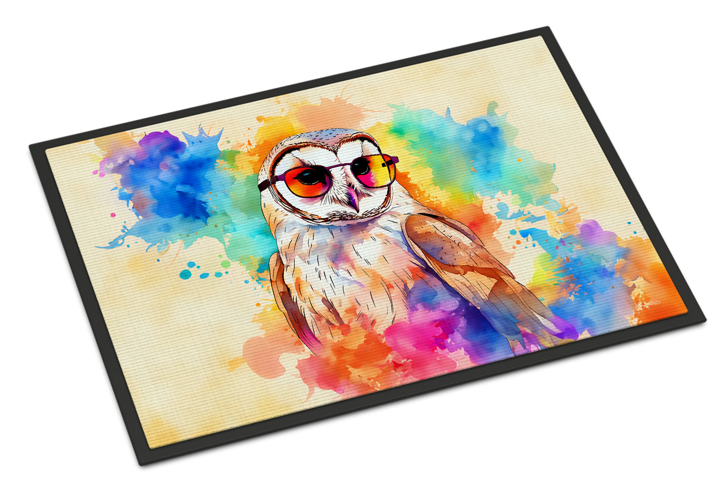 Hippie Animal Barn Owl Doormat Indoor Outdoor 18H X 27W Front Door Mat Rugs for Entryway, Non Slip Washable