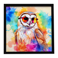 Hippie Animal Barn Owl Framed Metal Print Bathroom, Kitchen, Office, Home Decor Wall Art Ready to Hang, Square, 8X8
