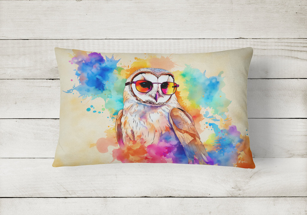 Hippie Animal Barn Owl Decorative Throw Pillow 12x16 Indoor Outdoor Accent Cushion, Fabric Cover with Insert for Sofa, Bed, Porch & Living Room
