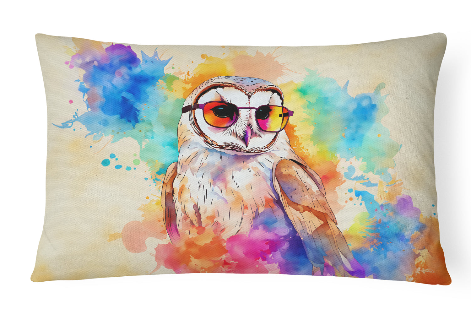 Hippie Animal Barn Owl Decorative Throw Pillow 12x16 Indoor Outdoor Accent Cushion, Fabric Cover with Insert for Sofa, Bed, Porch & Living Room