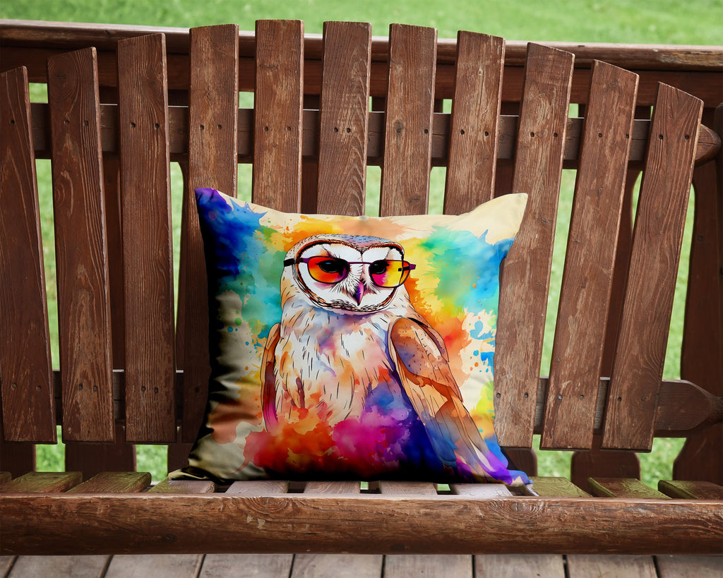 Hippie Animal Barn Owl Decorative Throw Pillow 14x14 Indoor Outdoor Accent Cushion, Fabric Cover with Insert for Sofa, Bed, Porch & Living Room